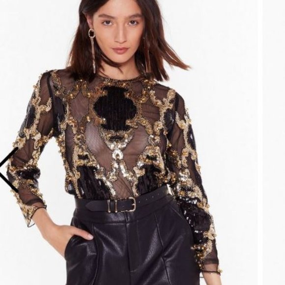 Nasty Gal Tops - It's Magic Sequin Mesh Blouse